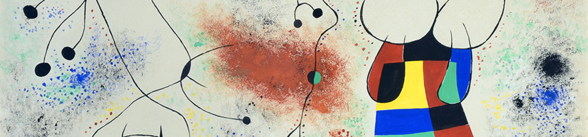 Banner joan miro senza titolo figure biomorfiche e astrali circa 1950 tempera e gouache su carta